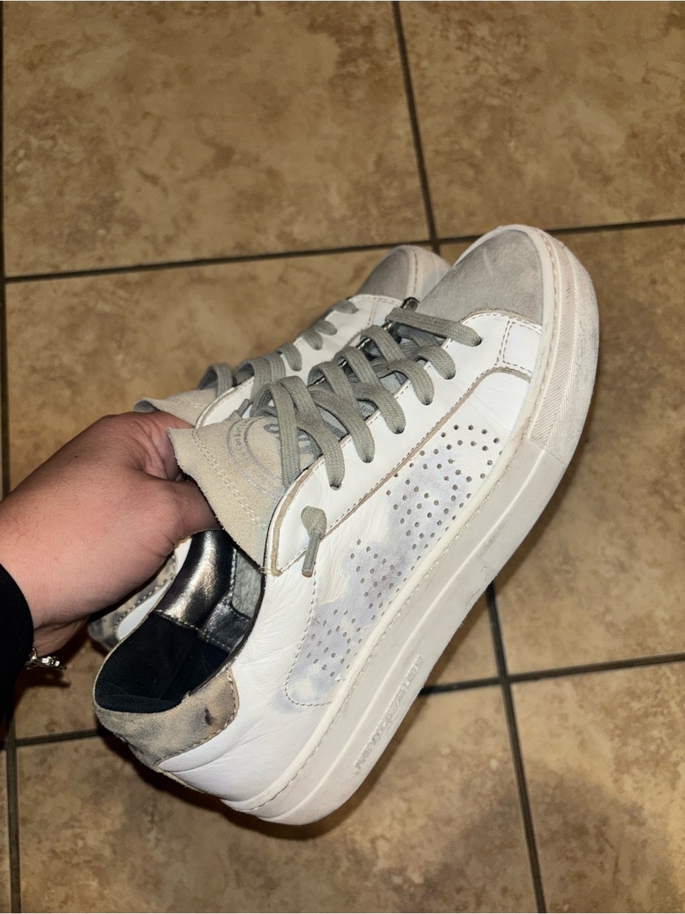 P448 White Leather Sneakers with Gray Suede Accents